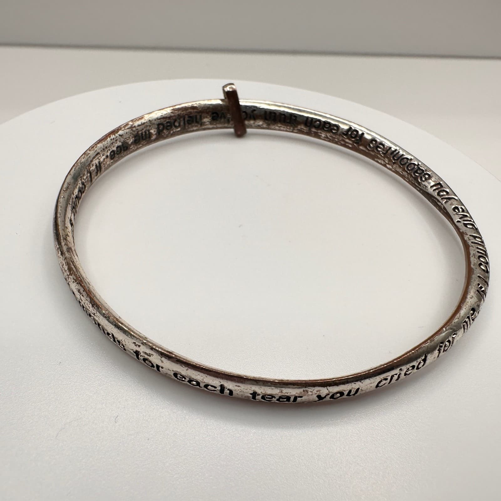 Vintage Silver Tone Bangle Bracelet Diamonds Pearls Inspirational Quote Jewelry - Image 1