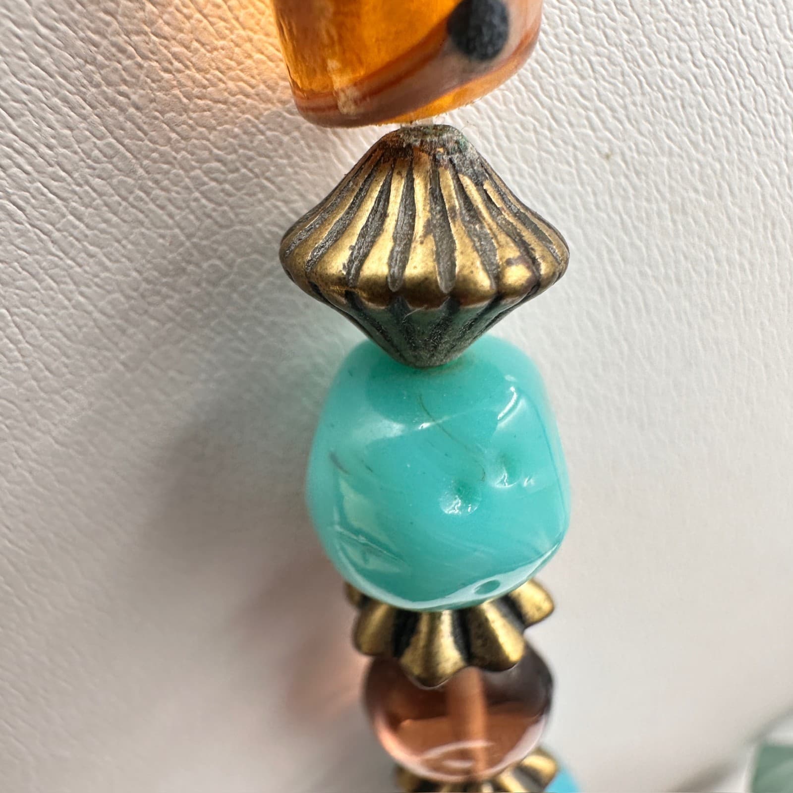 Vintage 80s Bohemian Statement Necklace Large Bronze & Turquoise Beads Jewelry - Thumbnail 7