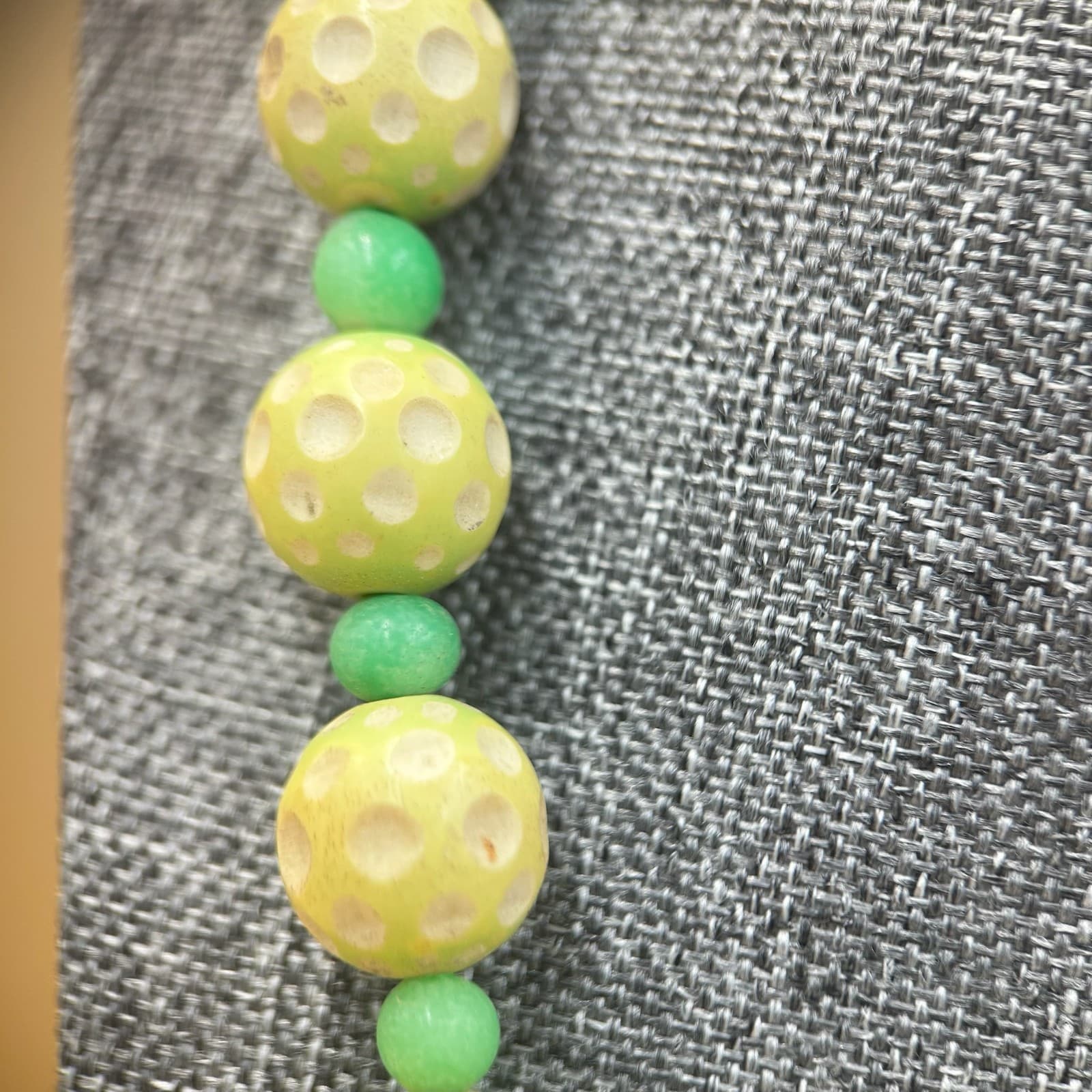 Vintage Green Polka Dot Beaded Necklace Retro Statement Fashion Jewelry 38'' - Thumbnail 3