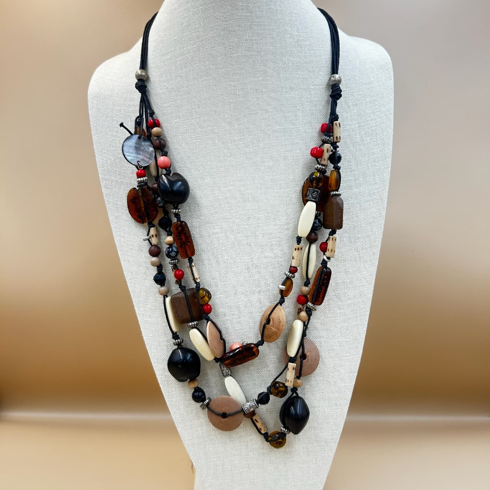 Vintage Multi Strand Art Venetian Glass Mix Colored Boho Style Beaded Necklace - Thumbnail 2