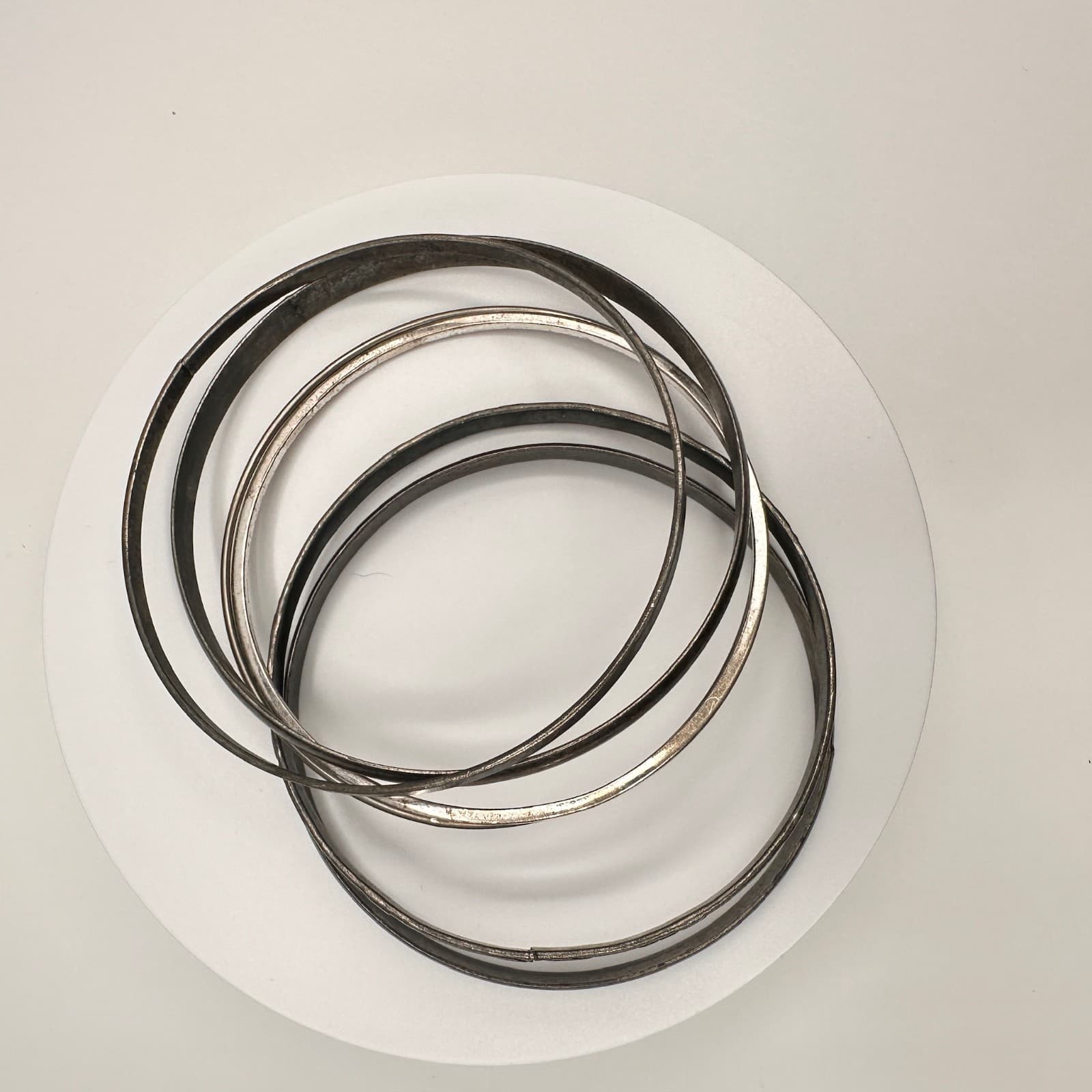 Vintage 80s Silver Tone Bangle Set Etched Engraved Design Women's Jewelry - Thumbnail 8