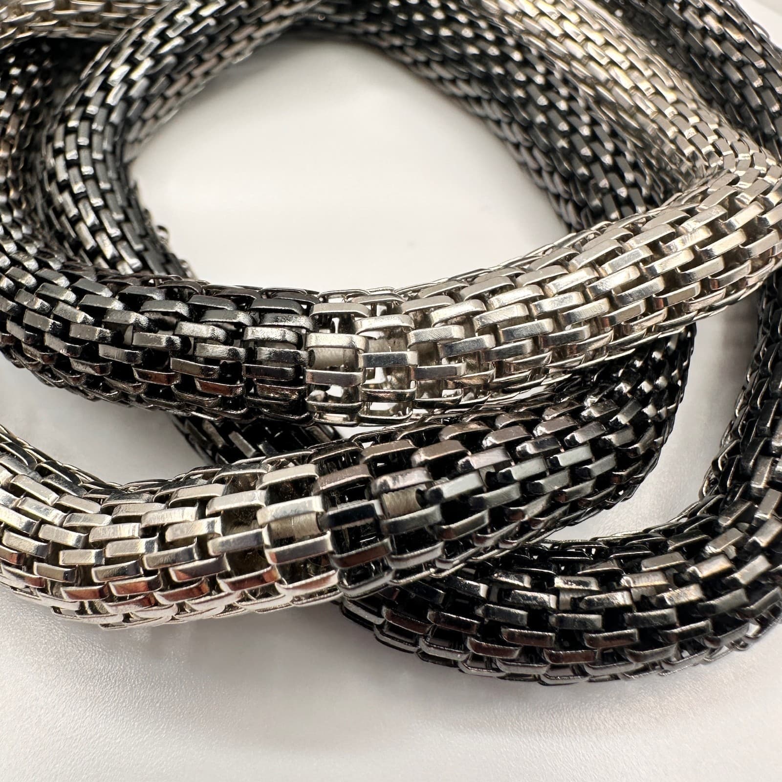 Vintage Y2K Two-Tone Mesh Chain Bracelet Silver Black Chunky Statement Jewelry - Thumbnail 4
