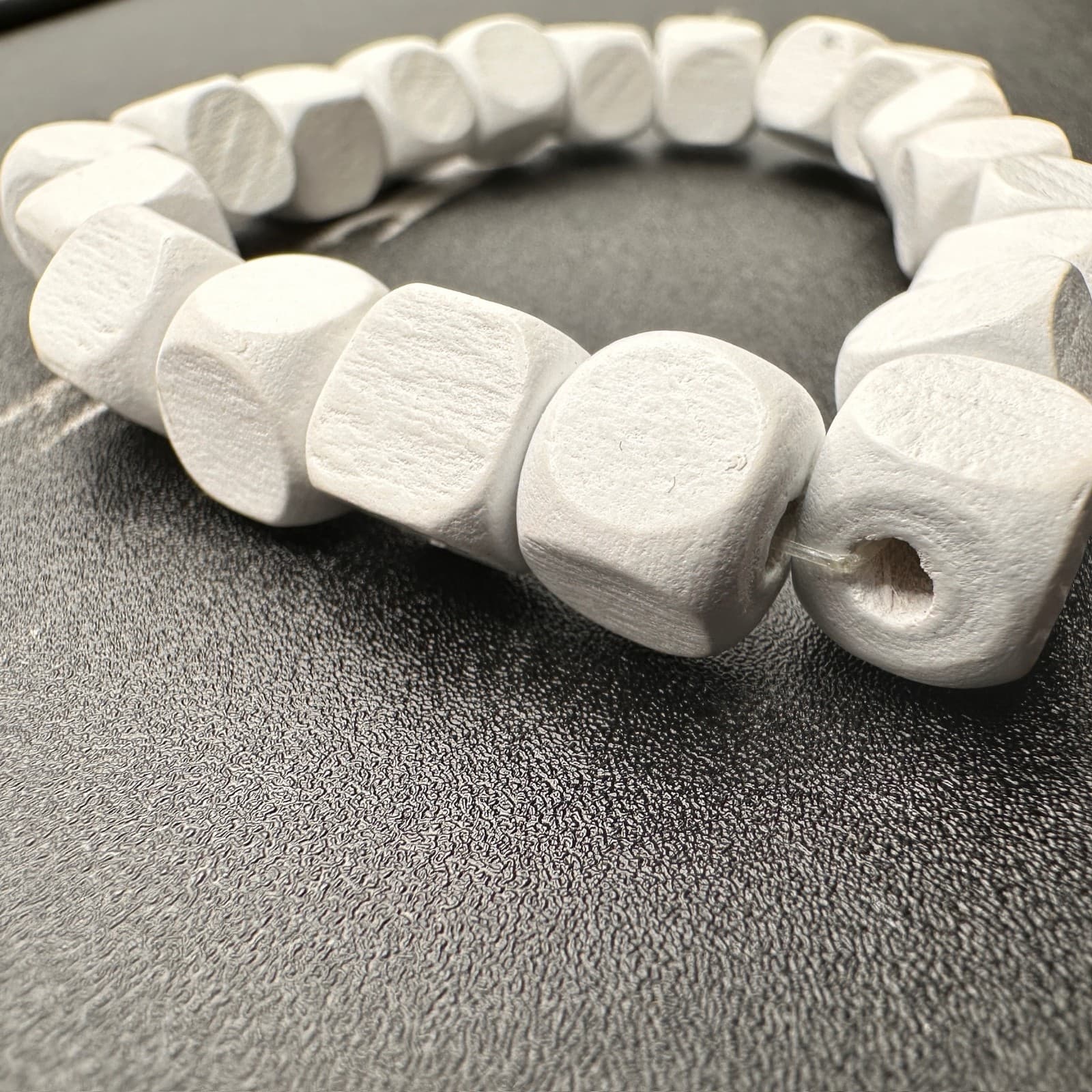 Vintage 90s White Wooden Cube Bead Stretch Bracelet Boho Statement Jewelry - Thumbnail 6