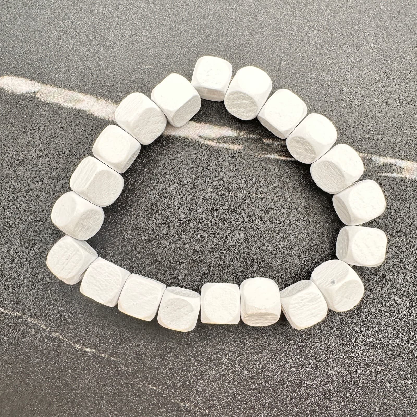 Vintage 90s White Wooden Cube Bead Stretch Bracelet Boho Statement Jewelry - Thumbnail 5