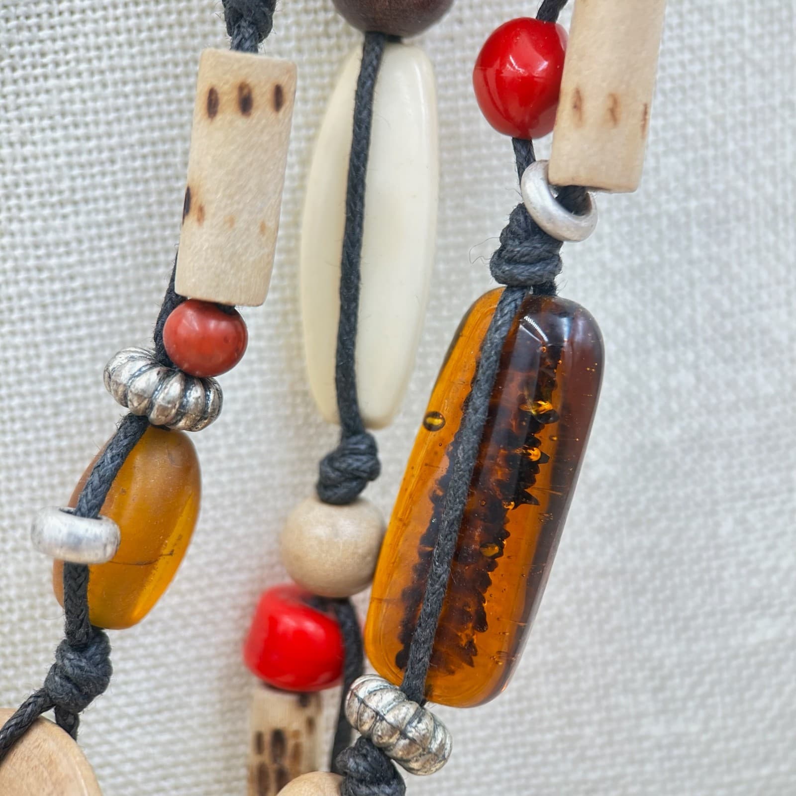 Vintage Multi Strand Art Venetian Glass Mix Colored Boho Style Beaded Necklace - Thumbnail 6