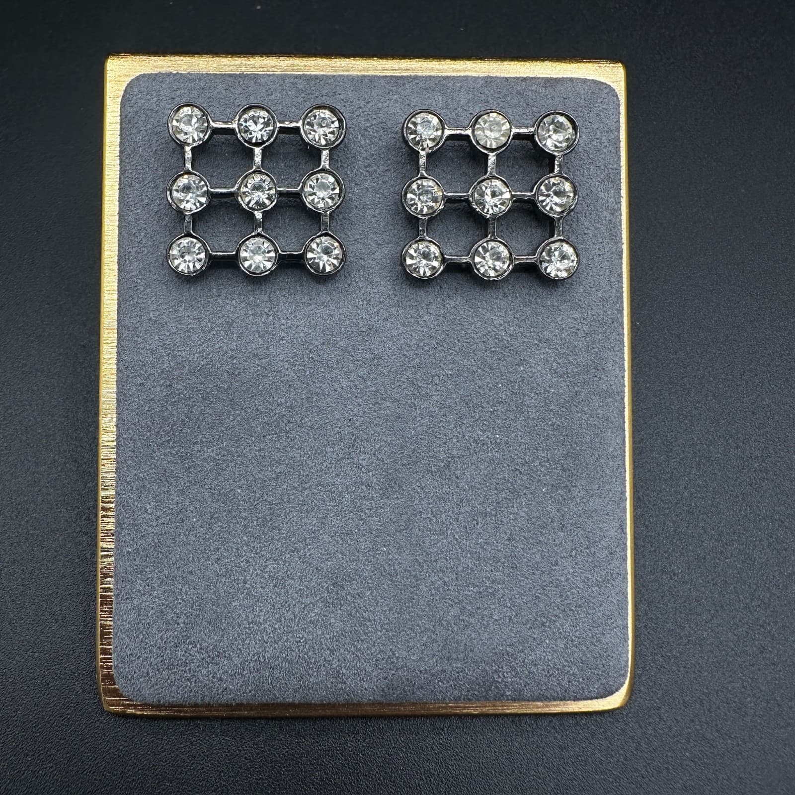 Vintage Black Rhinestone Square Shape Stud Earrings Retro Y2K Chunky 90s 2000s - Thumbnail 3