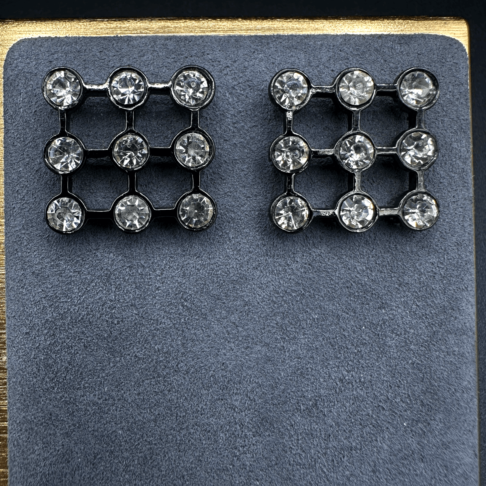Vintage Black Rhinestone Square Shape Stud Earrings Retro Y2K Chunky 90s 2000s - Image 1