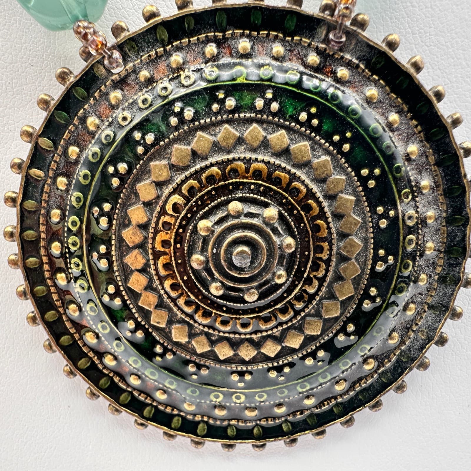 Vintage 80s Bohemian Statement Necklace Large Bronze & Turquoise Beads Jewelry - Thumbnail 2