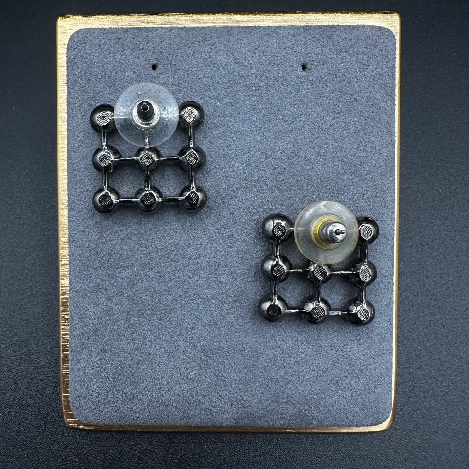 Vintage Black Rhinestone Square Shape Stud Earrings Retro Y2K Chunky 90s 2000s - Thumbnail 2