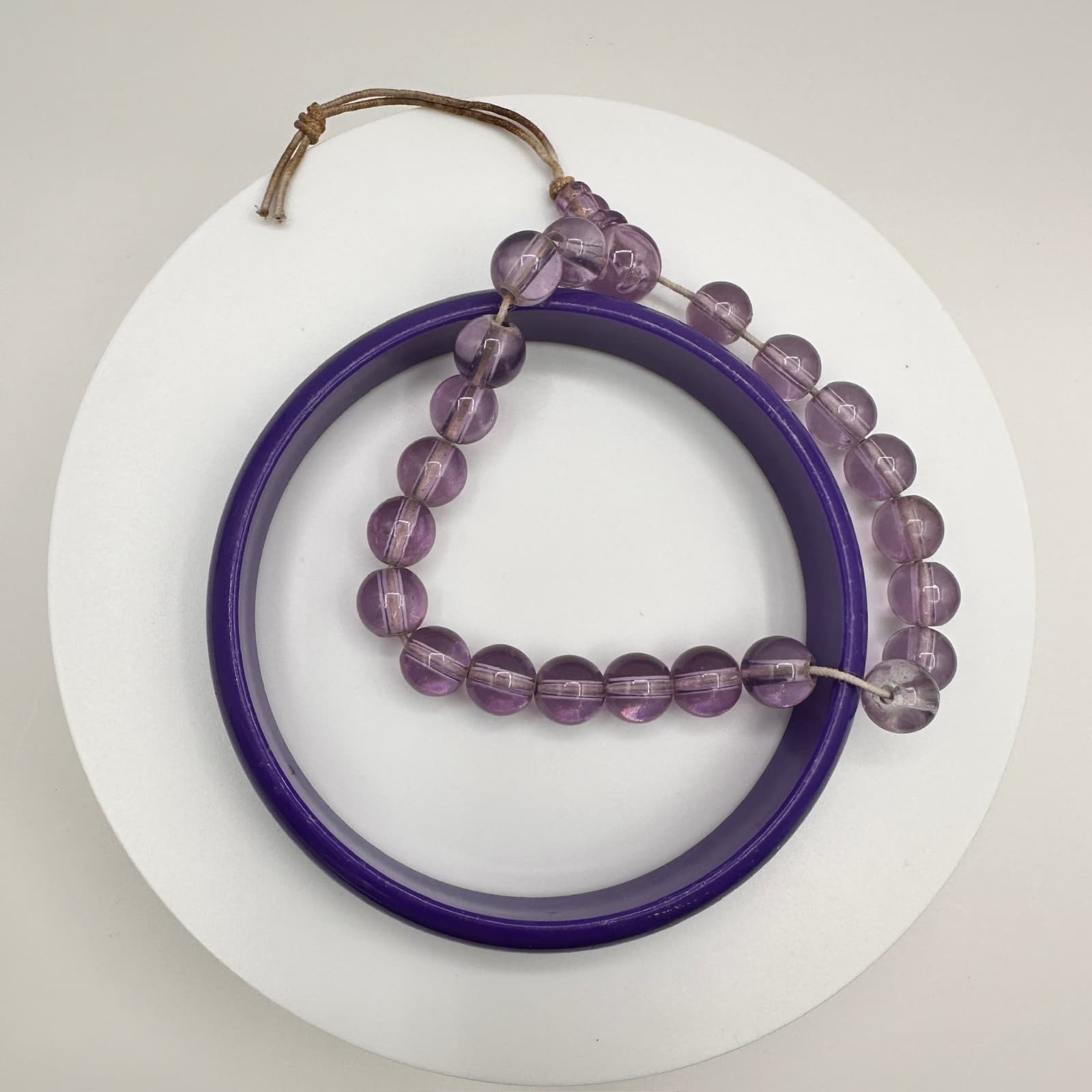Vintage 90s Natural Bead Bracelet & Purple Lucite Bangle Set Women's Jewelry - Image 1