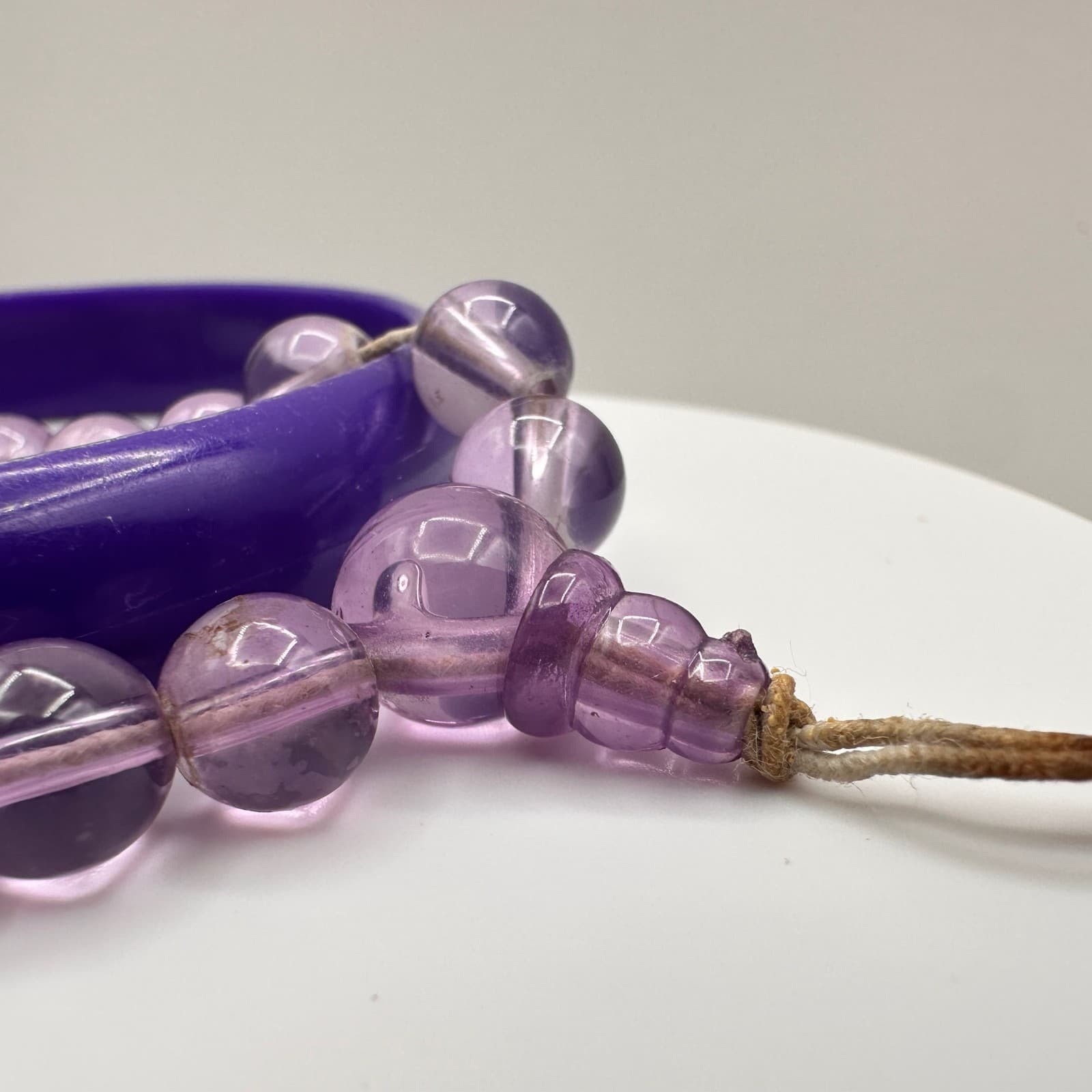 Vintage 90s Natural Bead Bracelet & Purple Lucite Bangle Set Women's Jewelry - Thumbnail 7