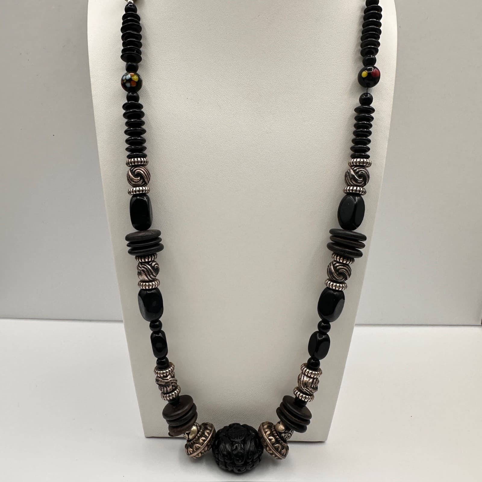 Vintage 90s Ethnic Statement Necklace Beads Boho Women's Classic Jewelry - Image 1