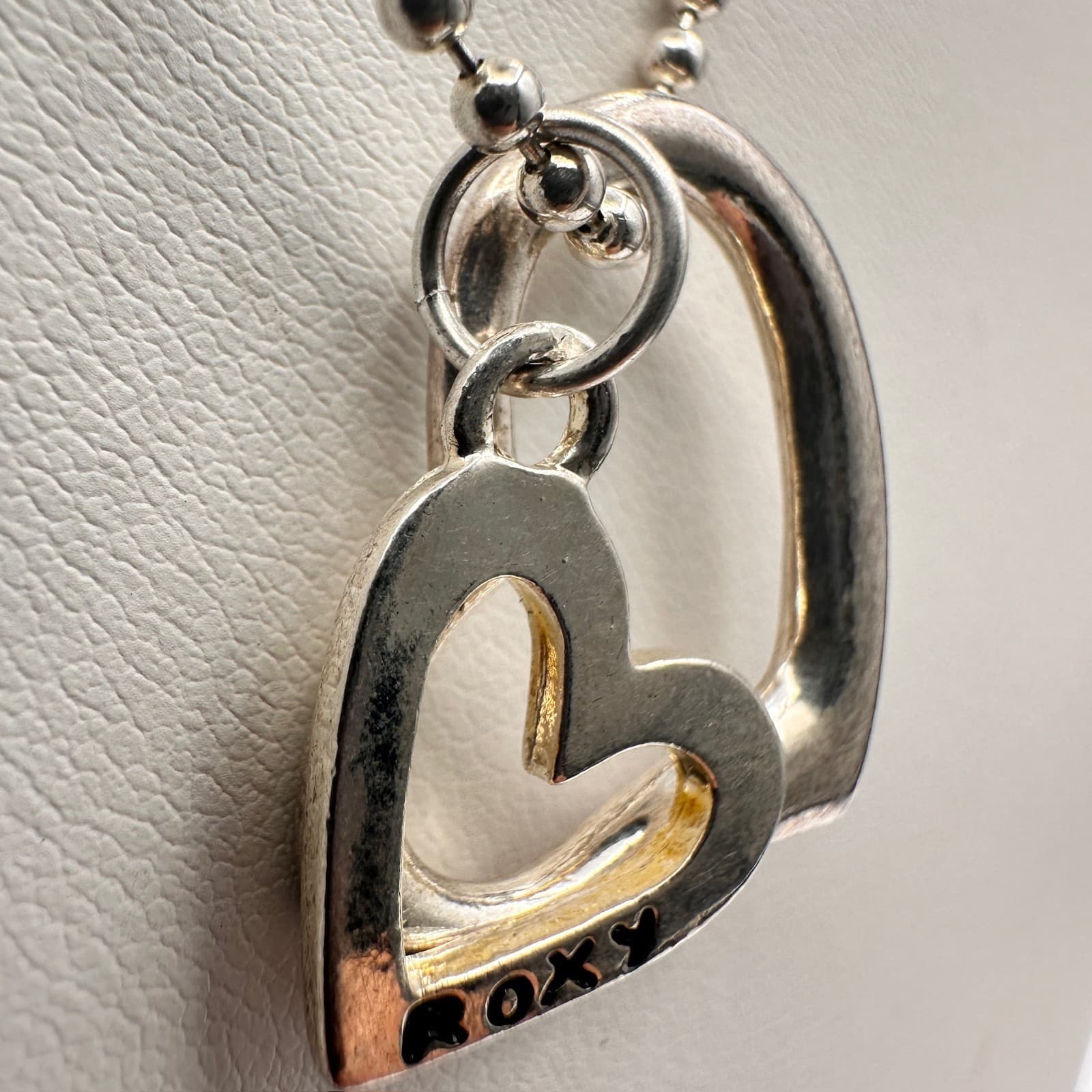 Vintage 90s Silver Tone Entwined Hearts Pendant Ball Chain Necklace Jewelry - Thumbnail 10