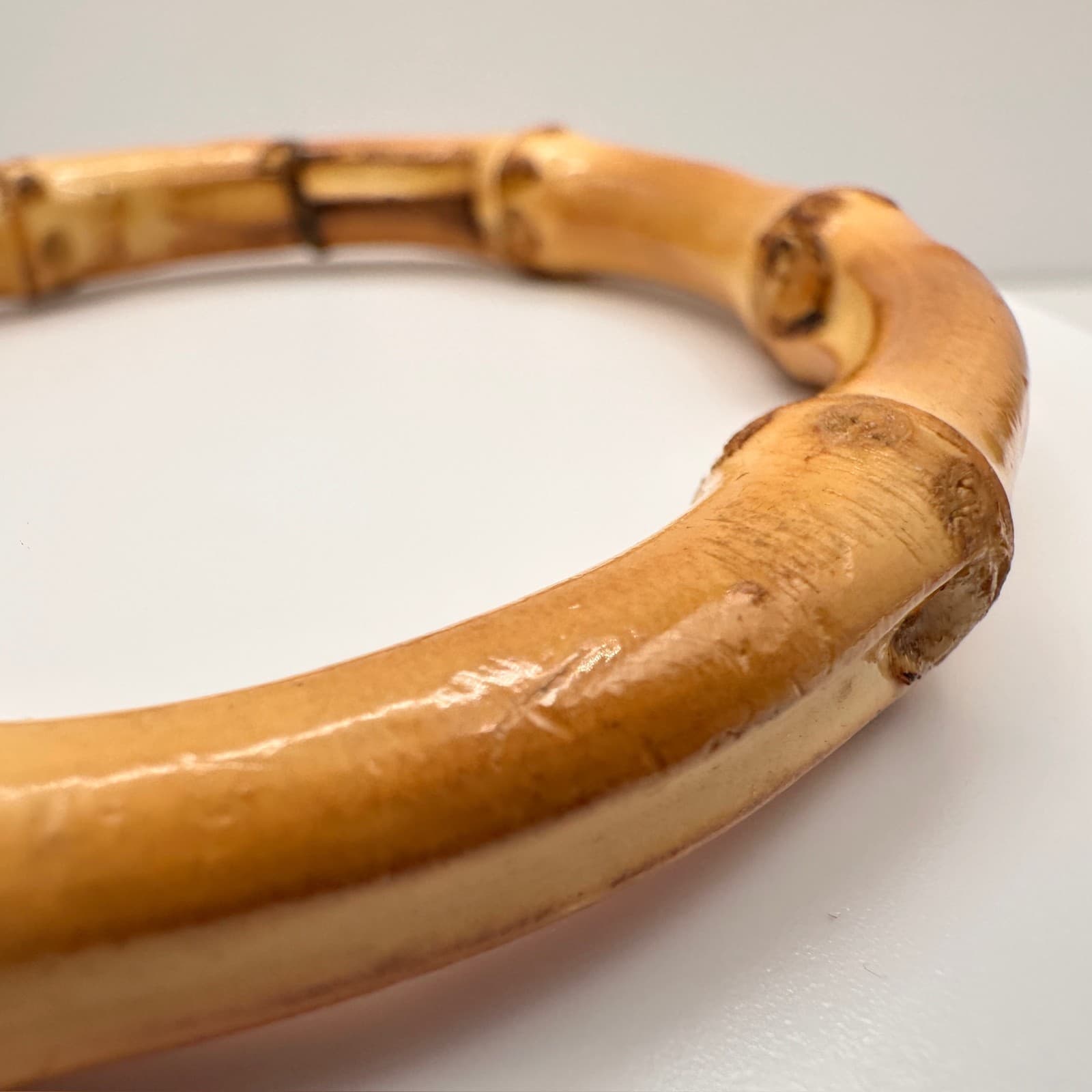 Vintage 90s Natural Bamboo Root Bangle Boho Statement Organic Wood Jewelry - Thumbnail 5