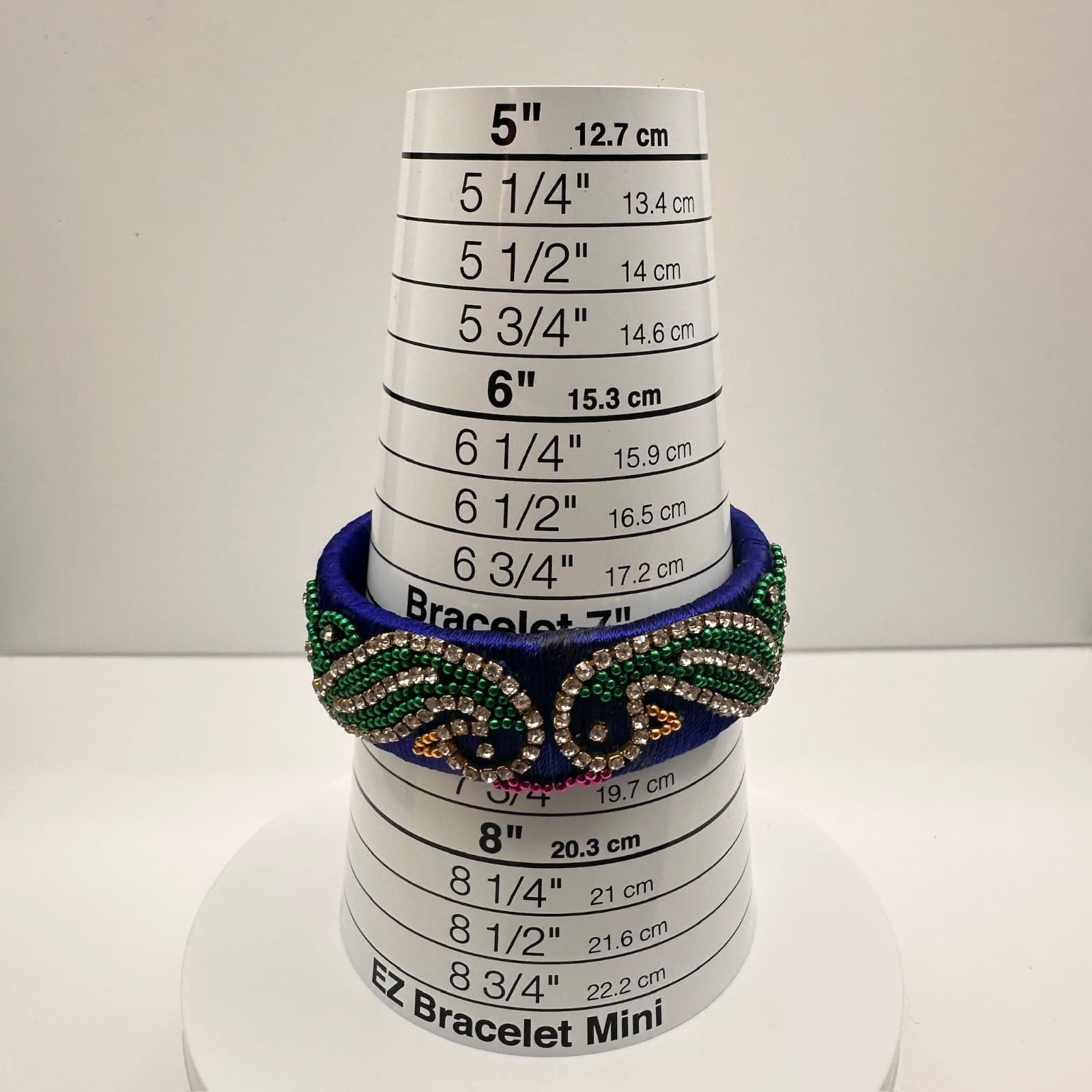 Vintage 90s Silk Thread Bangle Royal Blue Rhinestone Bracelet Bead Peacock Motif - Thumbnail 11