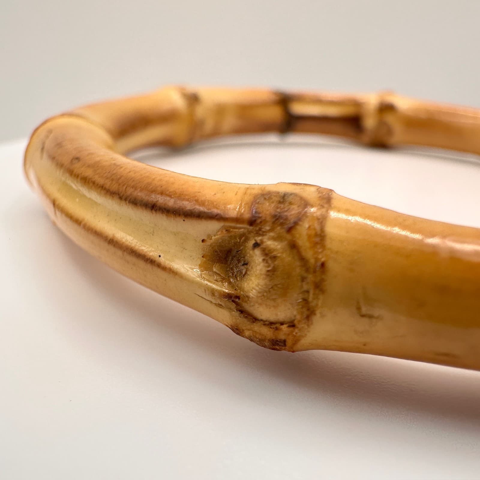 Vintage 90s Natural Bamboo Root Bangle Boho Statement Organic Wood Jewelry - Thumbnail 4
