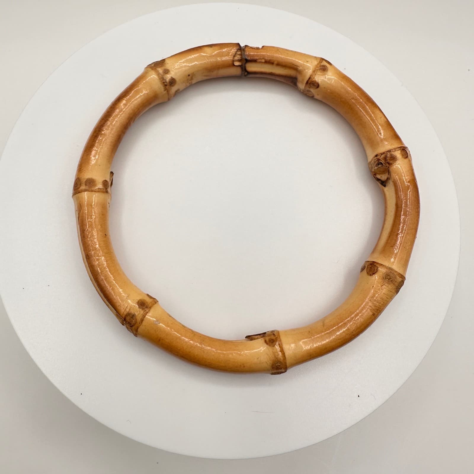 Vintage 90s Natural Bamboo Root Bangle Boho Statement Organic Wood Jewelry - Thumbnail 2