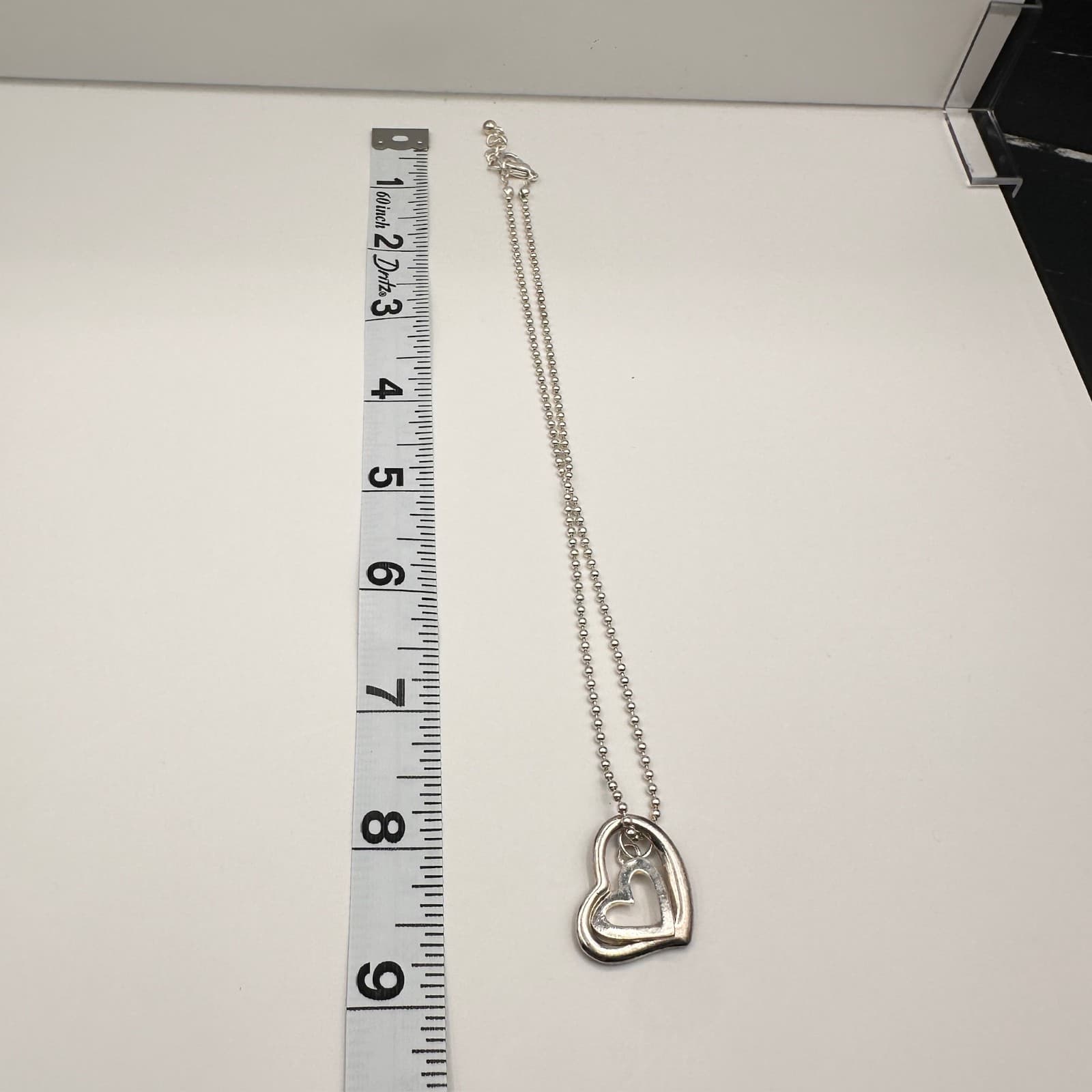 Vintage 90s Silver Tone Entwined Hearts Pendant Ball Chain Necklace Jewelry - Thumbnail 11