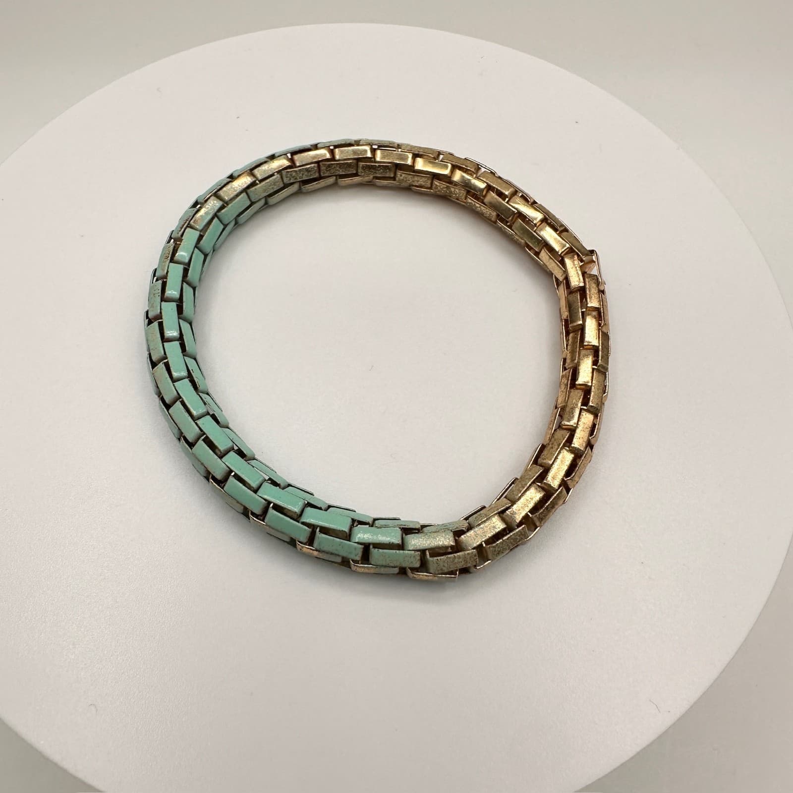 Vintage Y2K Teal Gold Two-Tone Enamel Link Bracelet Chunky Statement Jewelry - Thumbnail 2