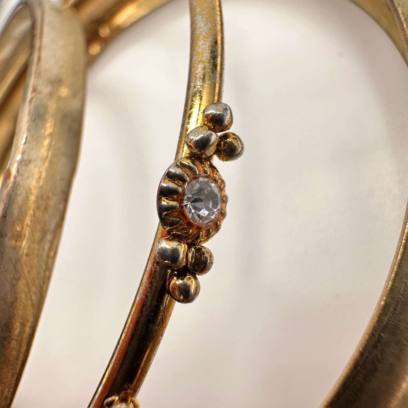 Vintage 90s Gold Silver Tone Bangle Set of 3 Rhinestone Women's Classic Jewelry - Thumbnail 5