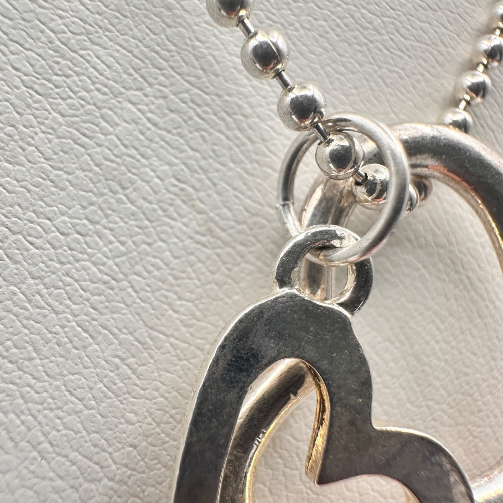 Vintage 90s Silver Tone Entwined Hearts Pendant Ball Chain Necklace Jewelry - Thumbnail 5