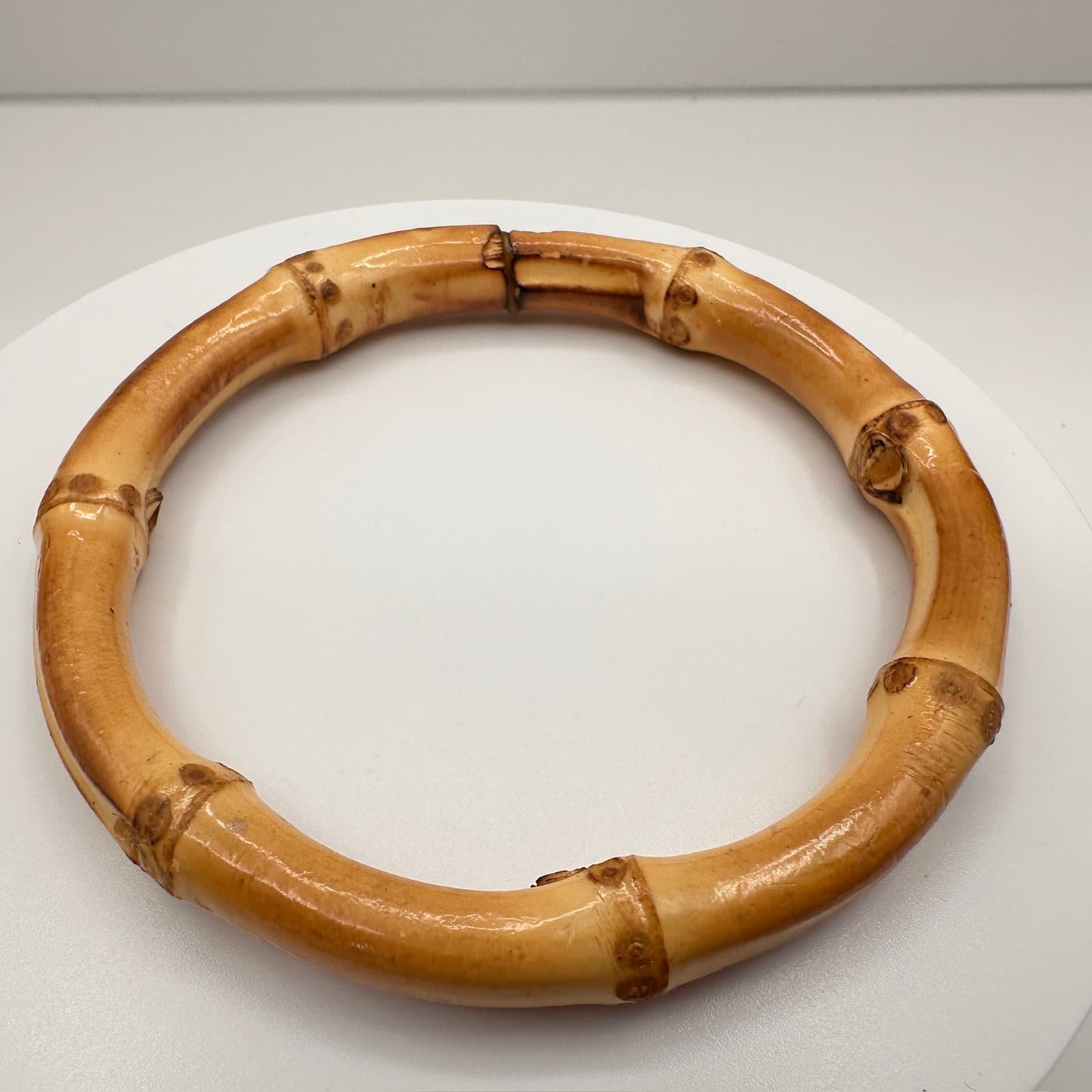 Vintage 90s Natural Bamboo Root Bangle Boho Statement Organic Wood Jewelry - Thumbnail 6