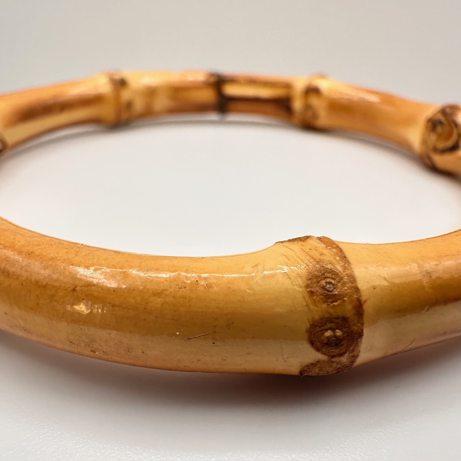 Vintage 90s Natural Bamboo Root Bangle Boho Statement Organic Wood Jewelry - Thumbnail 3