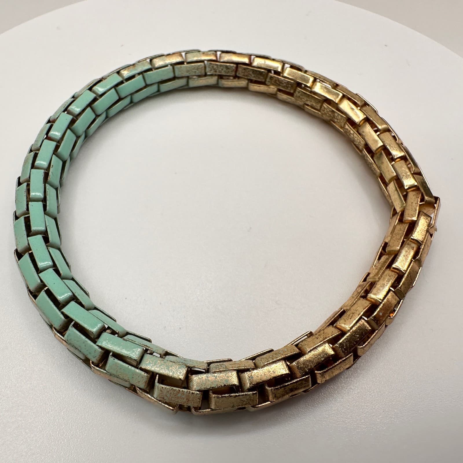 Vintage Y2K Teal Gold Two-Tone Enamel Link Bracelet Chunky Statement Jewelry - Thumbnail 6