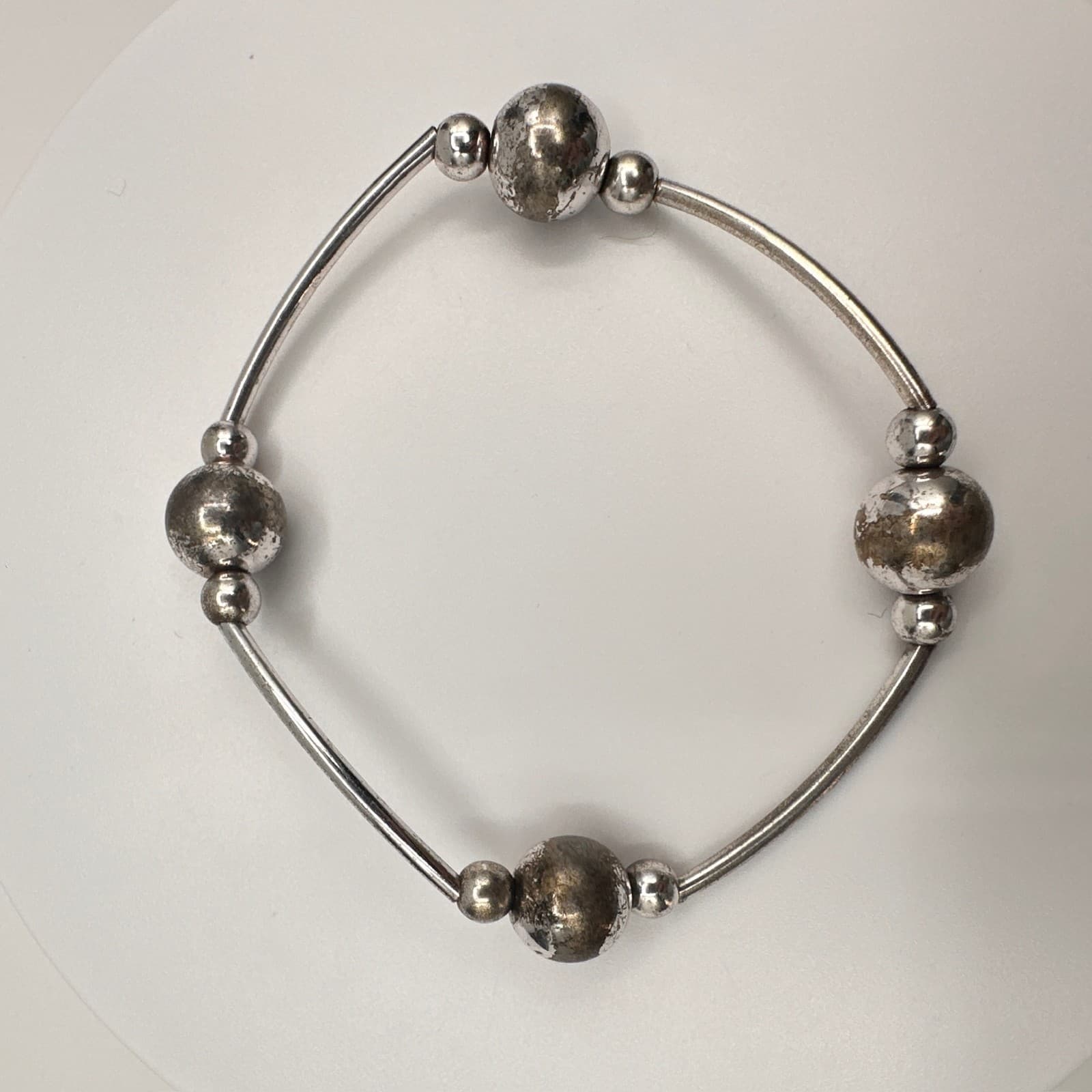 Vintage 60s Silver Tone Beaded Bracelet Boho Statement Women's Jewelry - Thumbnail 8