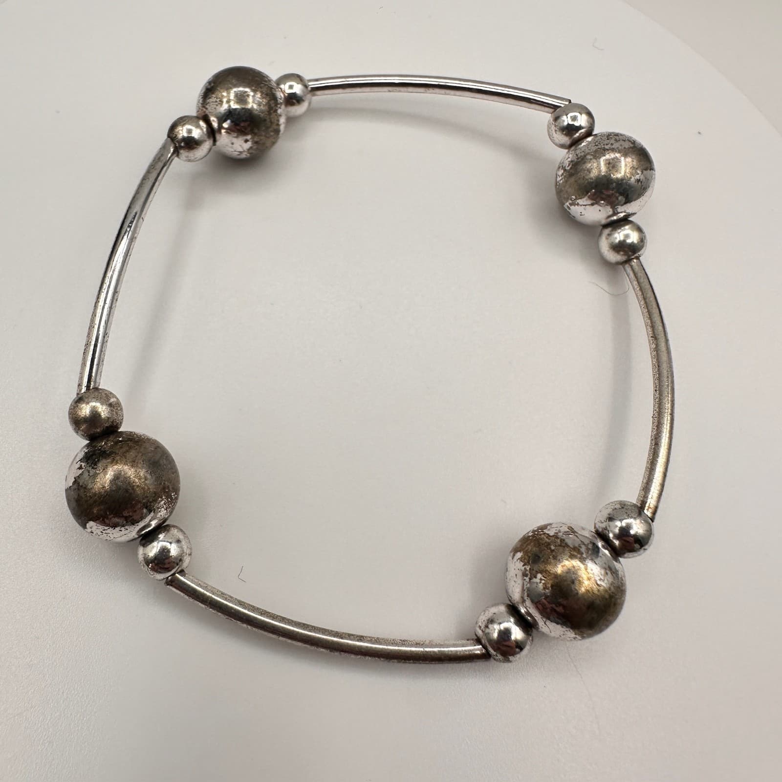 Vintage 60s Silver Tone Beaded Bracelet Boho Statement Women's Jewelry - Thumbnail 2