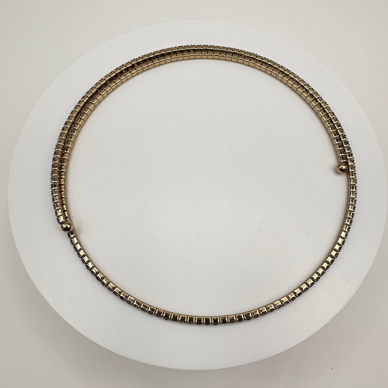 Vintage 80s Gold Tone Rhinestone Flexible Coil Wrap Choker Necklace Jewelry - Thumbnail 2