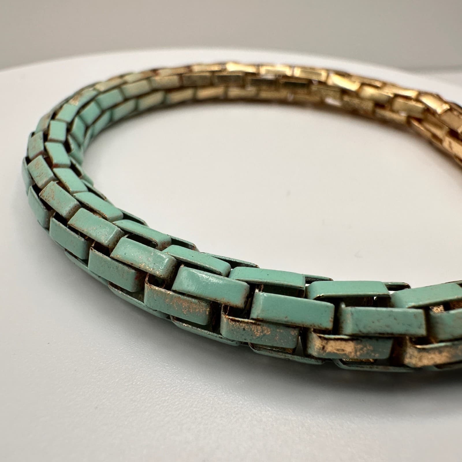 Vintage Y2K Teal Gold Two-Tone Enamel Link Bracelet Chunky Statement Jewelry - Thumbnail 3