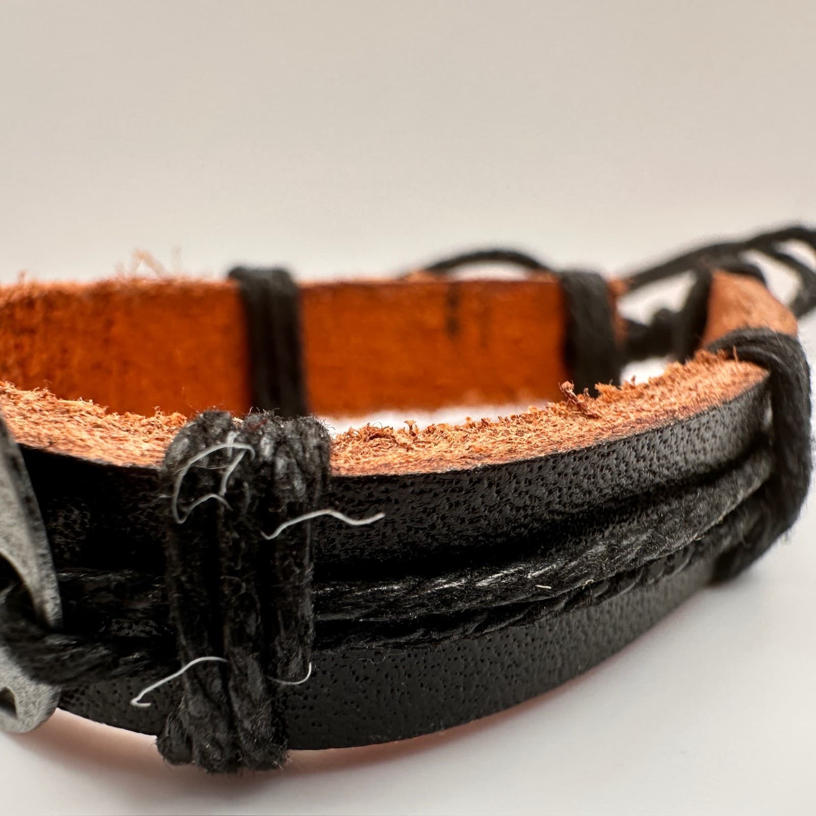 Vintage 90s Aquarius Zodiac Leather Bracelet Black & Brown Adjustable Unisex - Thumbnail 10