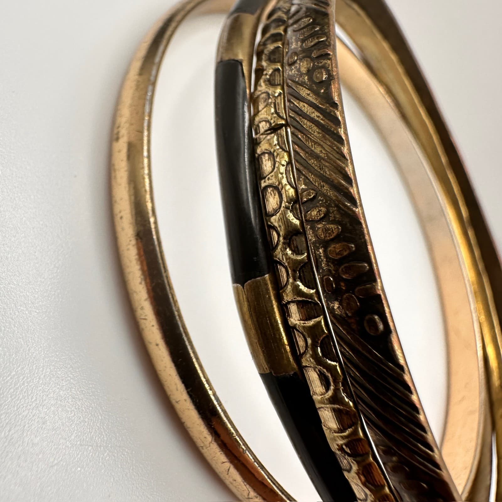 Vintage 80s Mixed Metal Twisted Bangle Bracelets Set Bohemian Boohoo Jewelry - Thumbnail 9