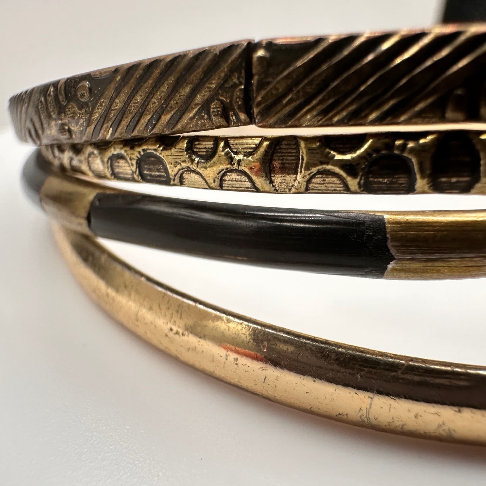 Vintage 80s Mixed Metal Twisted Bangle Bracelets Set Bohemian Boohoo Jewelry - Thumbnail 5