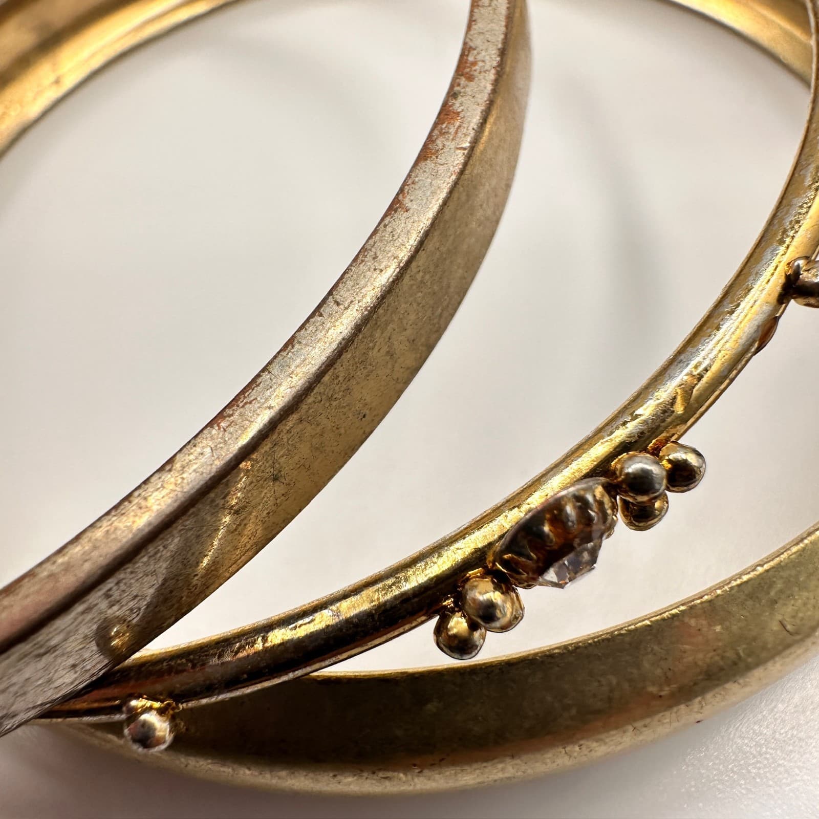 Vintage 90s Gold Silver Tone Bangle Set of 3 Rhinestone Women's Classic Jewelry - Thumbnail 6