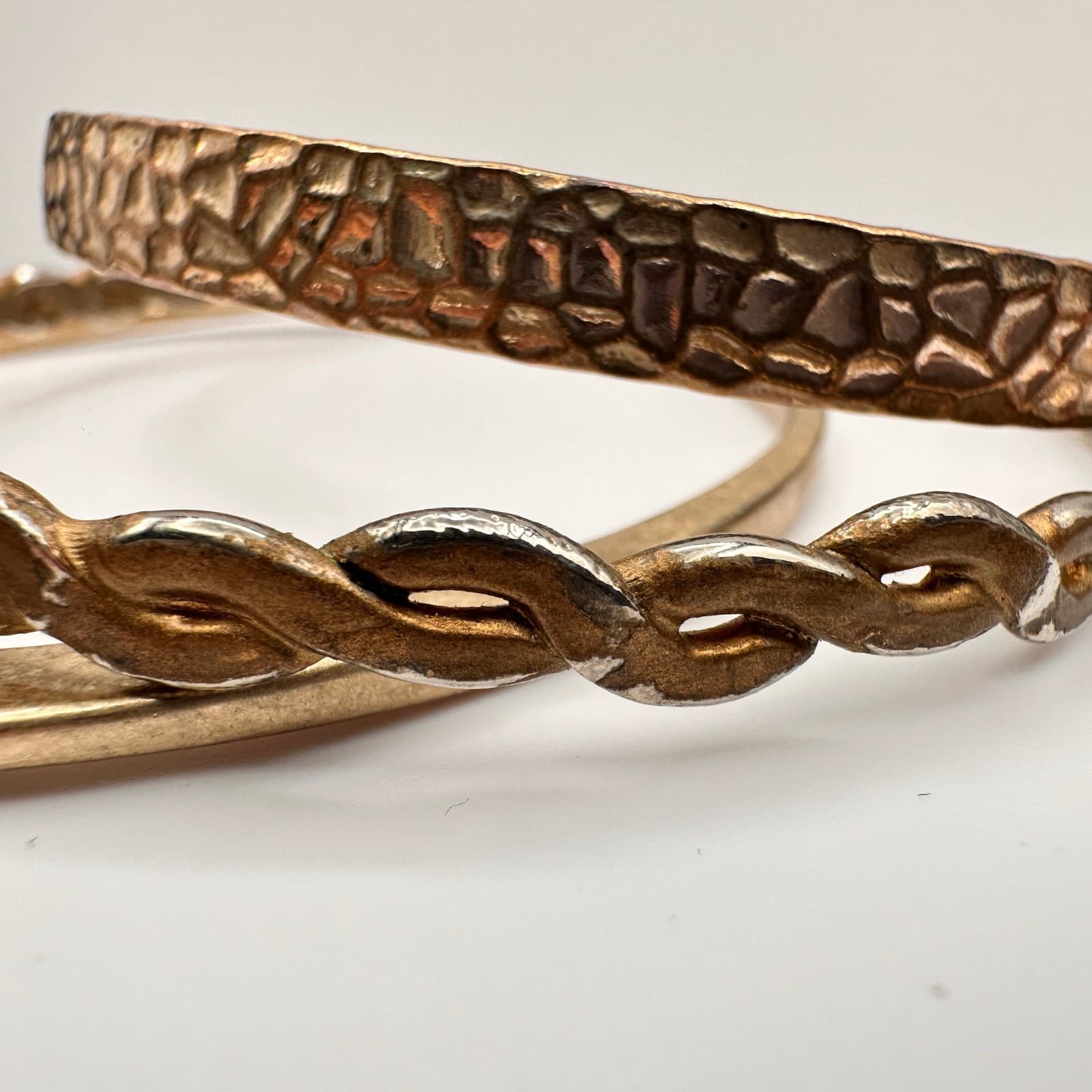 Vintage 80s Chunky Stack Gold & Silver Tone Twisted Bangle Bracelets Set Jewelry - Thumbnail 6