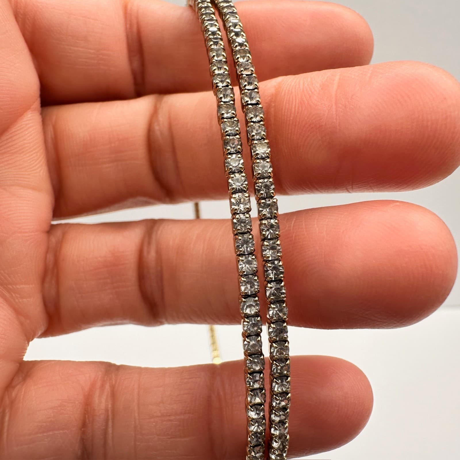 Vintage 80s Gold Tone Rhinestone Flexible Coil Wrap Choker Necklace Jewelry - Image 1