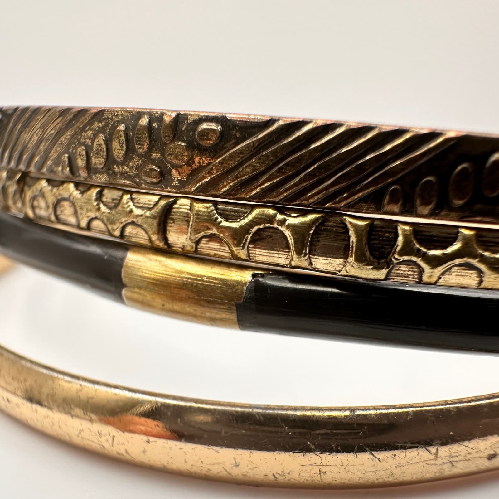 Vintage 80s Mixed Metal Twisted Bangle Bracelets Set Bohemian Boohoo Jewelry - Thumbnail 7