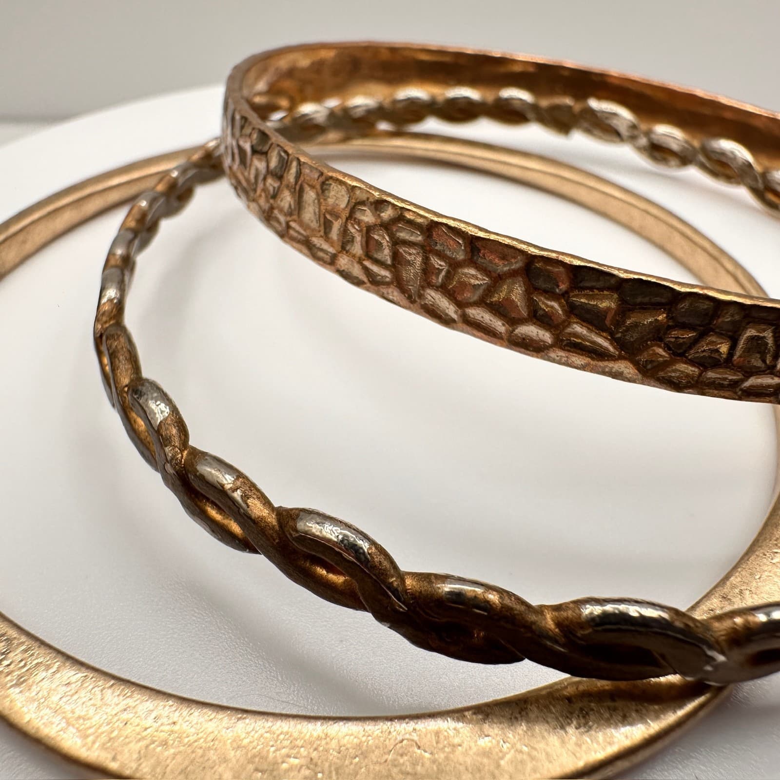 Vintage 80s Chunky Stack Gold & Silver Tone Twisted Bangle Bracelets Set Jewelry - Thumbnail 9