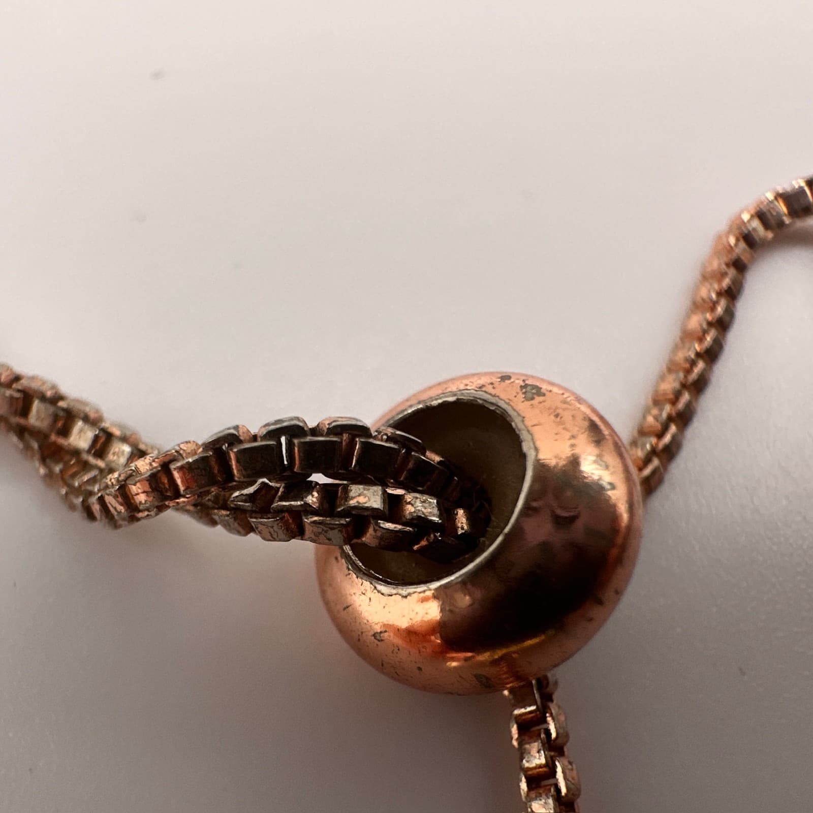 Vintage 90s Y2K Rose Gold Tone Blue Sapphire CZ Bolo Tennis Bracelet Adjustable - Thumbnail 10