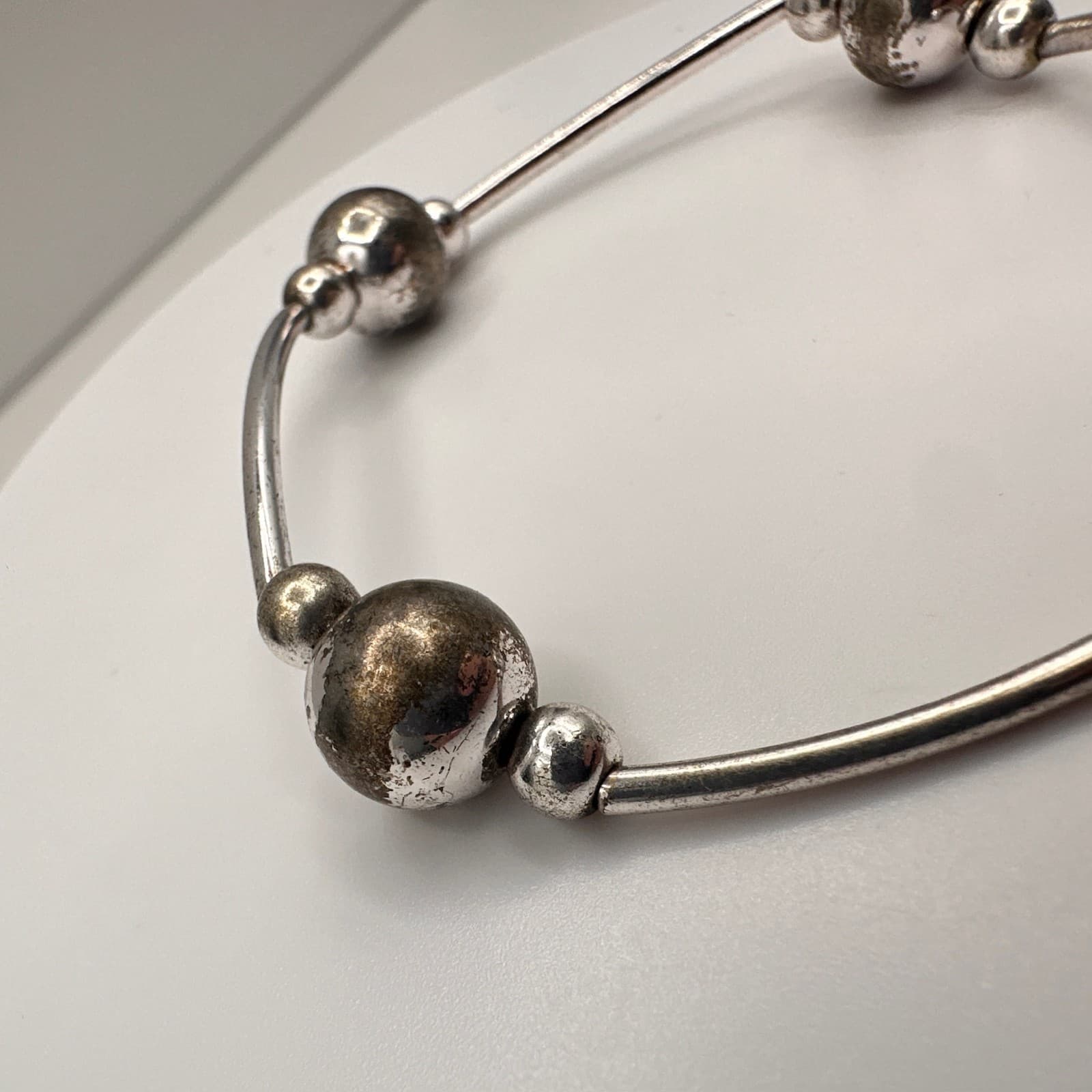 Vintage 60s Silver Tone Beaded Bracelet Boho Statement Women's Jewelry - Thumbnail 10