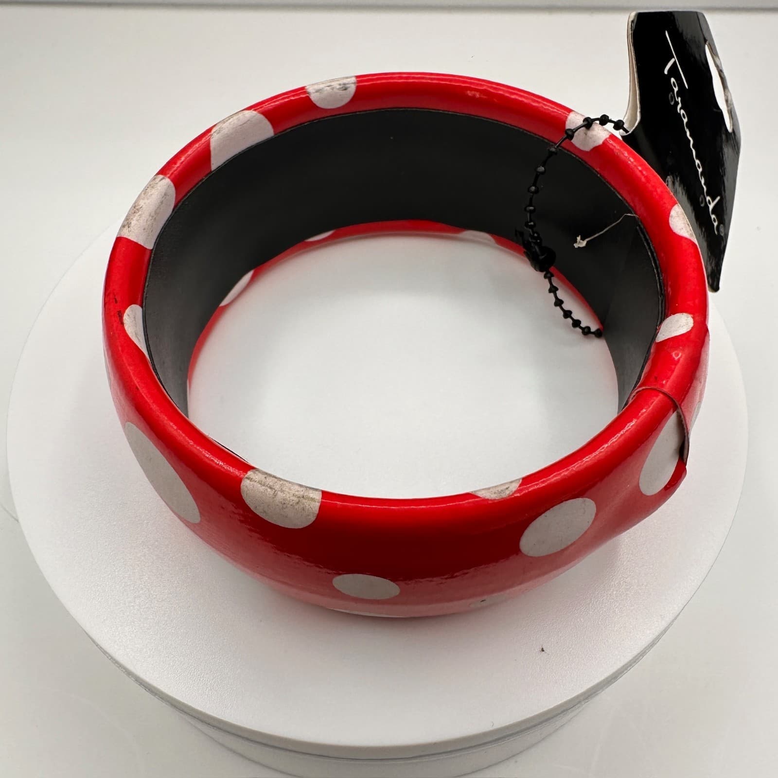 Vintage 90s Taramanda White Polka Dot Red Bangle Bracelet Retro Bold Fashion - Thumbnail 2