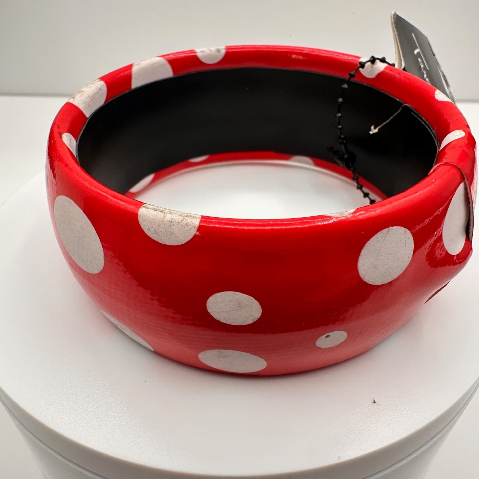 Vintage 90s Taramanda White Polka Dot Red Bangle Bracelet Retro Bold Fashion - Image 1