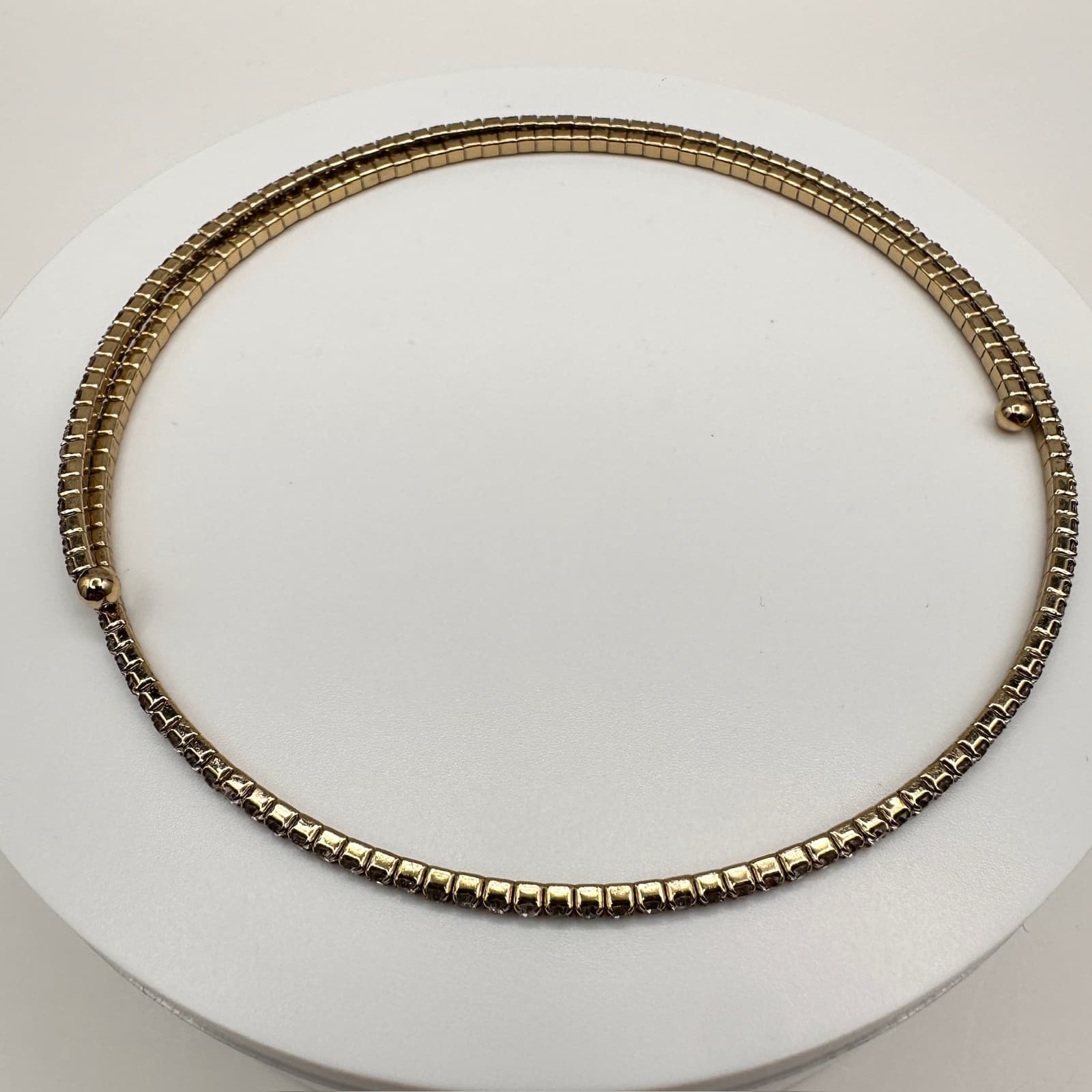 Vintage 80s Gold Tone Rhinestone Flexible Coil Wrap Choker Necklace Jewelry - Thumbnail 3