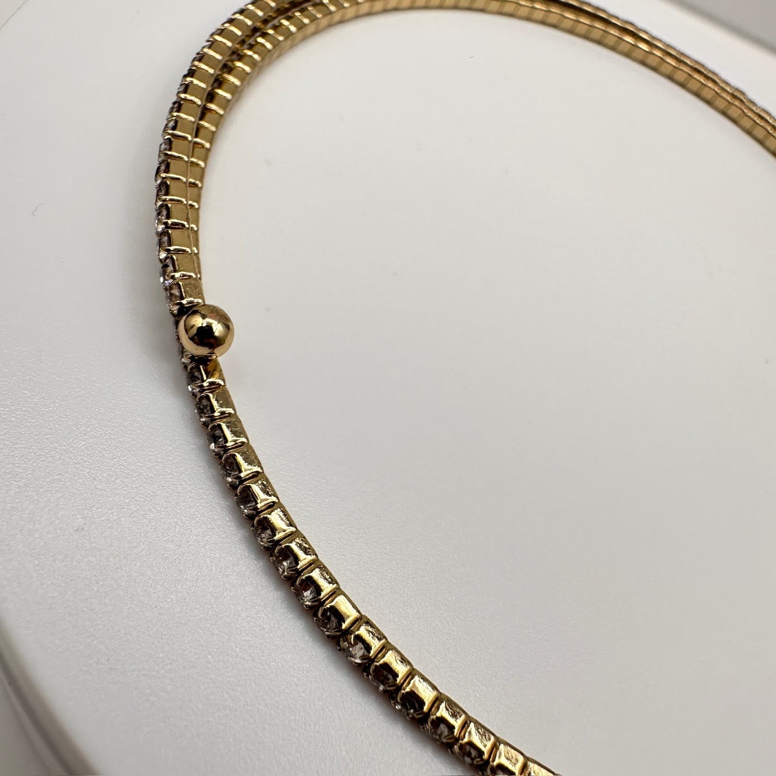 Vintage 80s Gold Tone Rhinestone Flexible Coil Wrap Choker Necklace Jewelry - Thumbnail 4