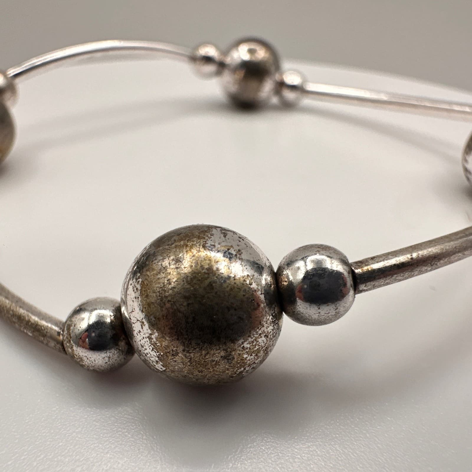 Vintage 60s Silver Tone Beaded Bracelet Boho Statement Women's Jewelry - Thumbnail 6