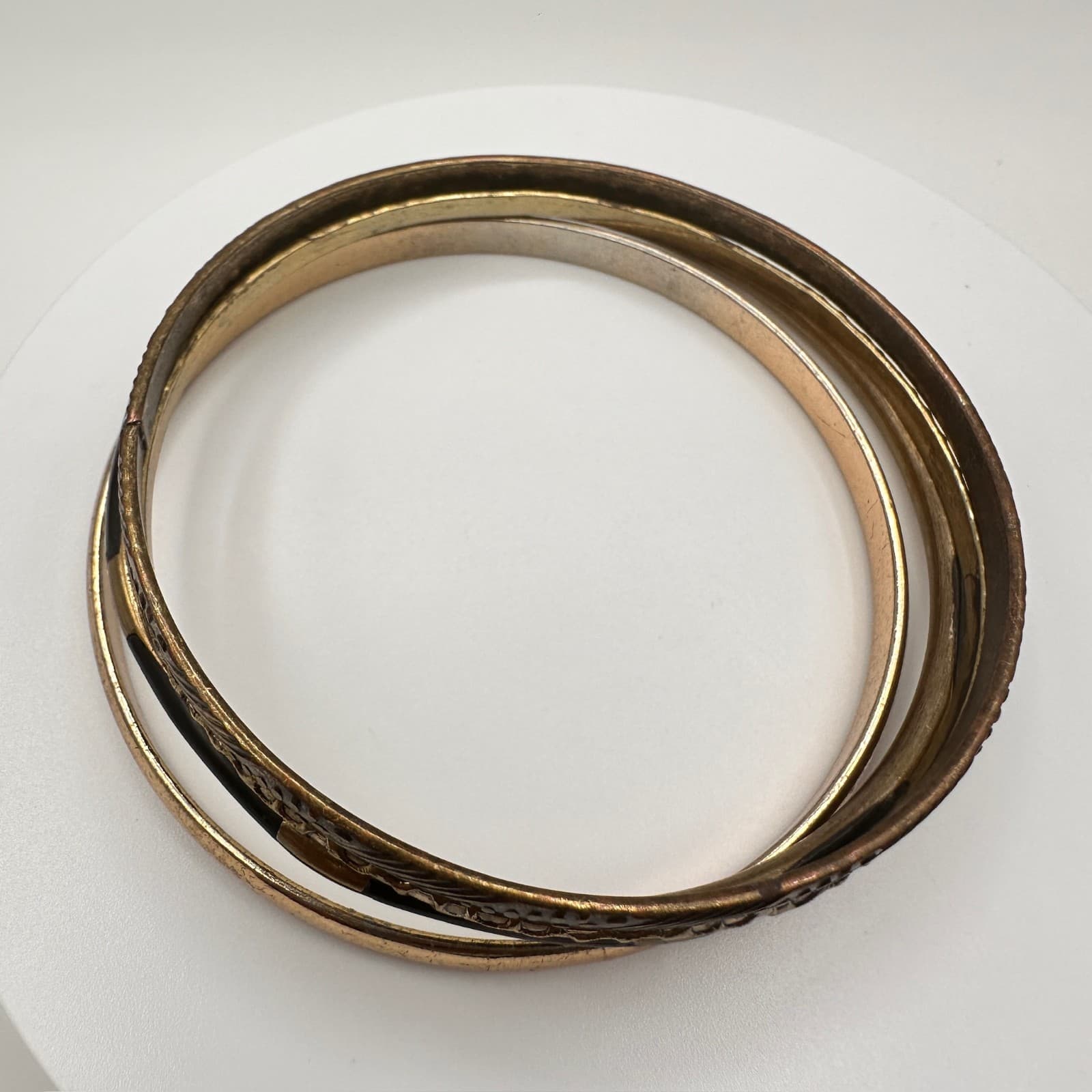 Vintage 80s Mixed Metal Twisted Bangle Bracelets Set Bohemian Boohoo Jewelry - Thumbnail 8