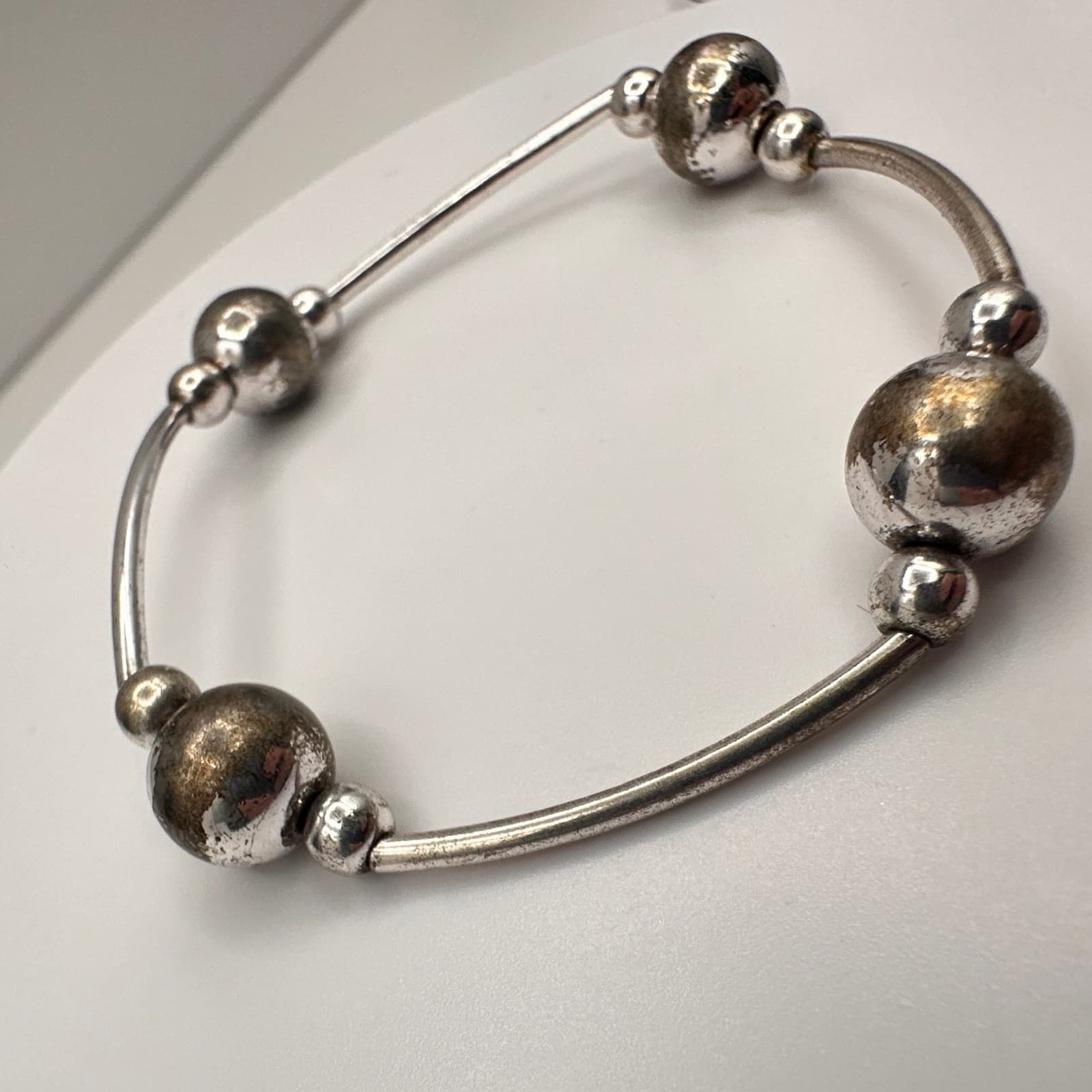 Vintage 60s Silver Tone Beaded Bracelet Boho Statement Women's Jewelry - Thumbnail 9