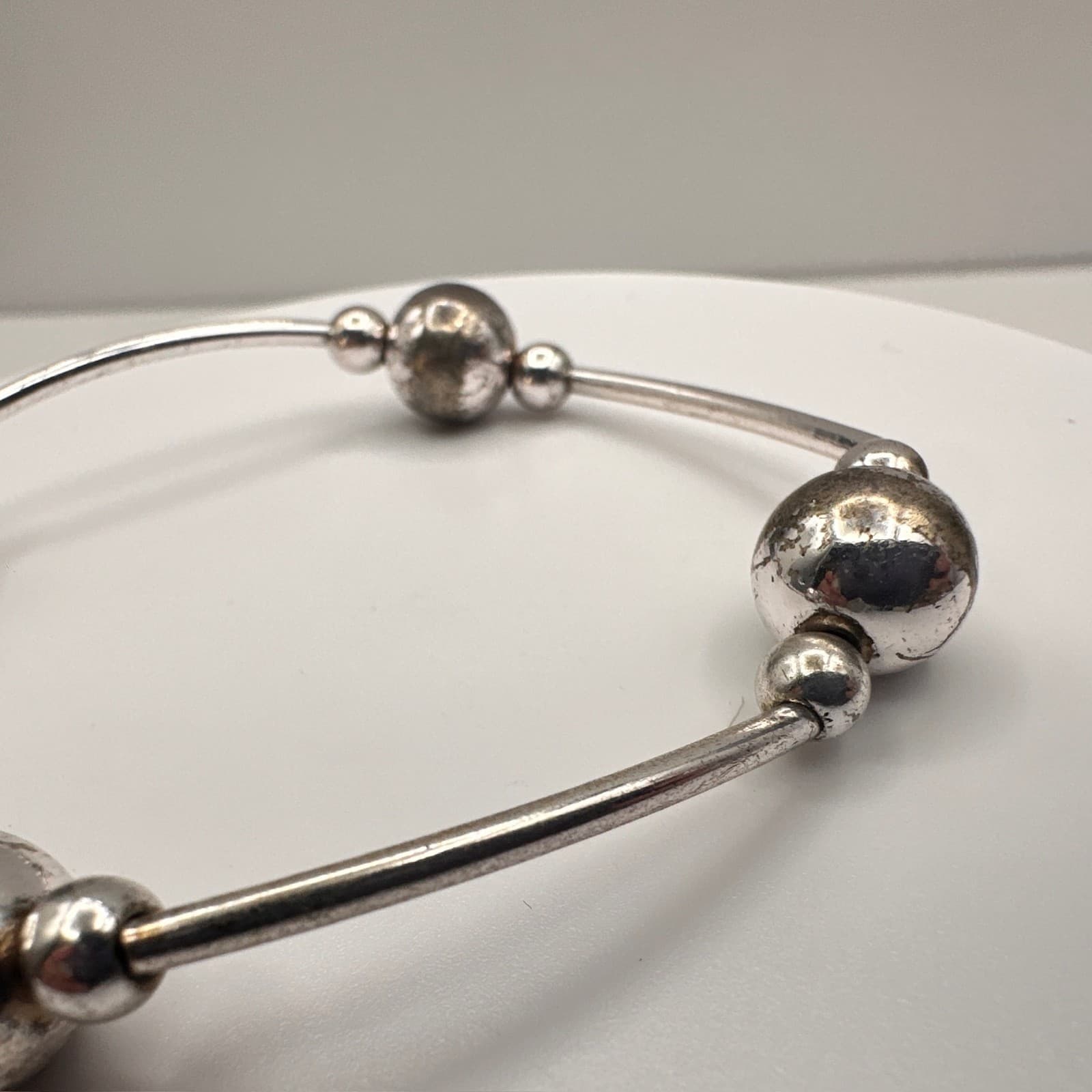 Vintage 60s Silver Tone Beaded Bracelet Boho Statement Women's Jewelry - Thumbnail 7